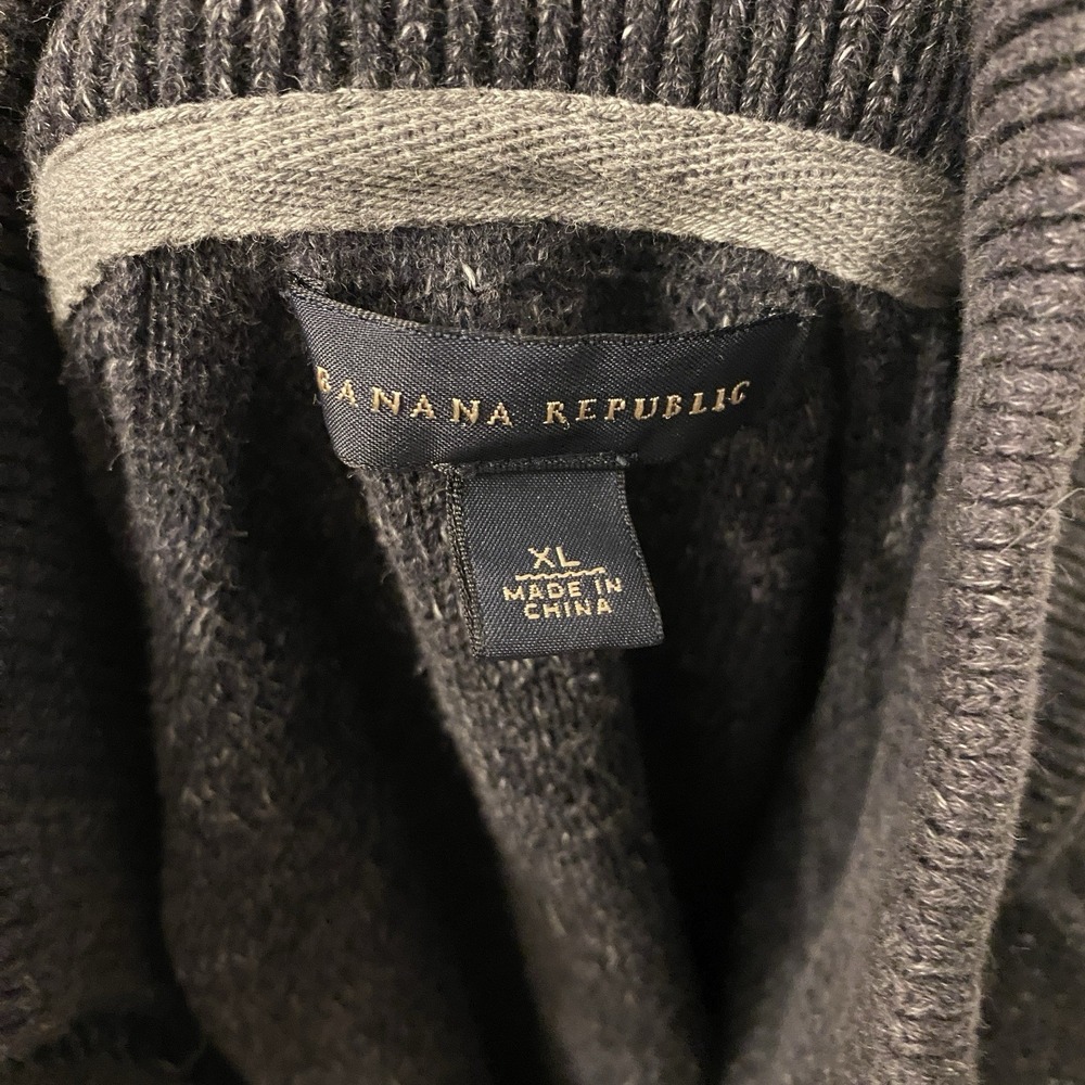 Banana Republic Men's XL Black 100% Cotton Full Zip Knit Sweater Preppy Casual - Picture 2 of 8